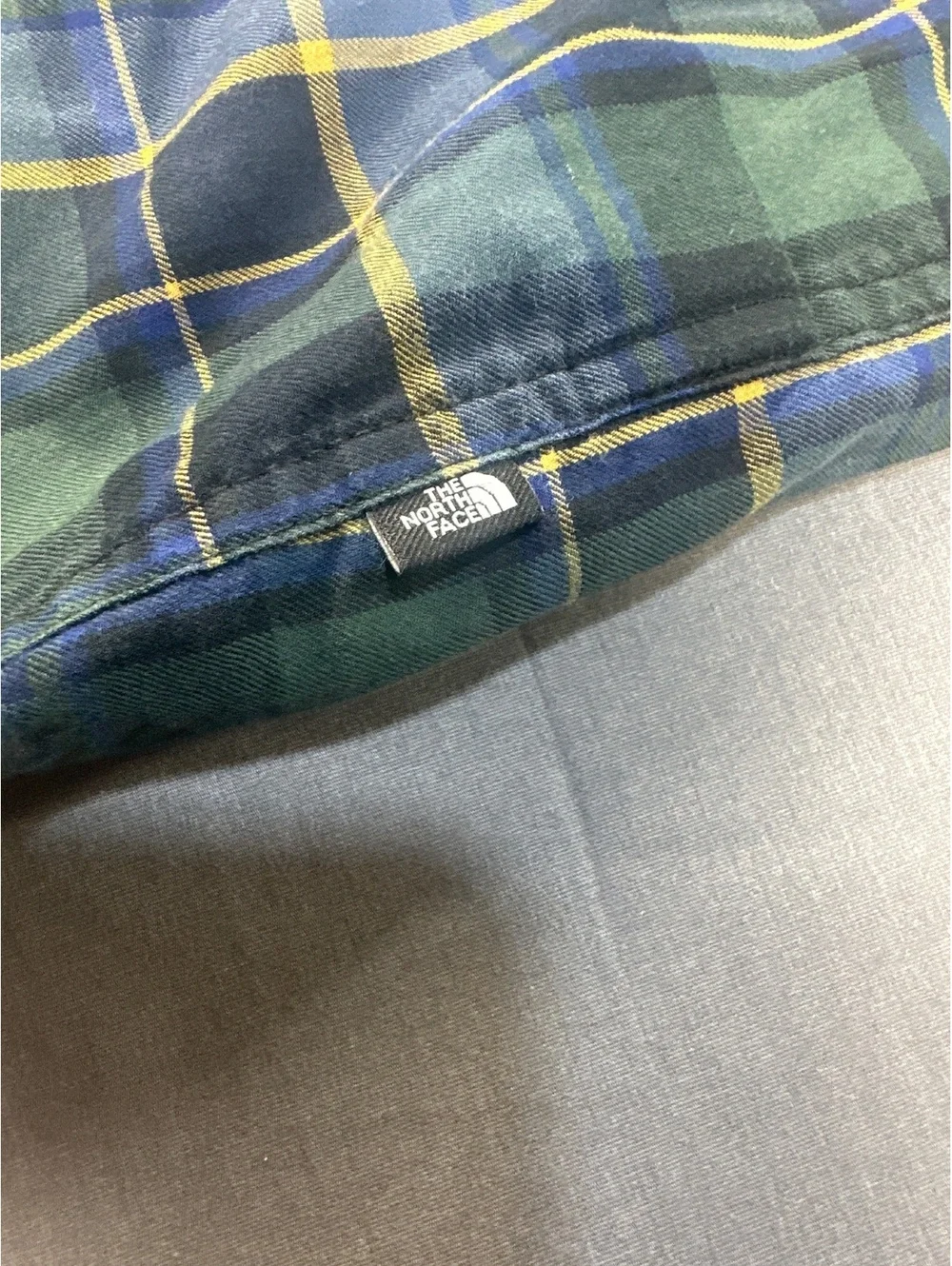 The North Face Men's XL Plaid Button-Down Shirt in Blue and Green Cotton Blend